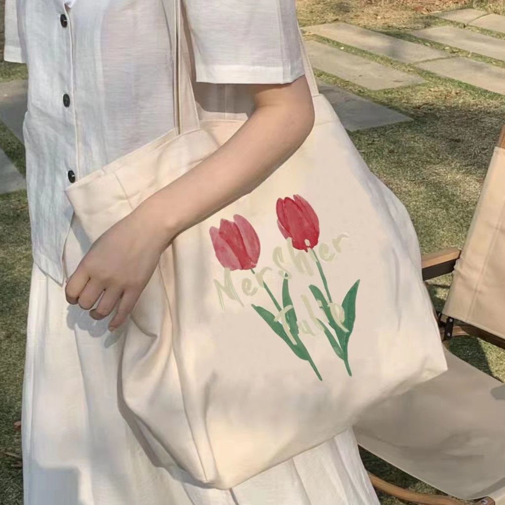 105 บาท กระเป๋าสะพายไหล่ ผ้าแคนวาส พิมพ์ลายดอกกุหลาบ สไตล์เกาหลี แฟชั่นสําหรับสตรี Women Bags