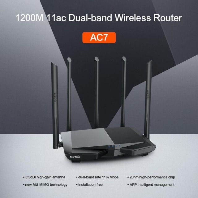 Tenda AC7 Wireless WiFi Router 1200Mbps 2.4/5.0GHz 5 Antenna WiFi Repeater