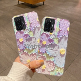 เคสโทรศัพท์ Ready Stock Casing Xiaomi 11T Pro Mi 11 Lite 5G NE Mi 10T Pro 2021 NEW Painting Purple Flowers Phone Case TPU Soft Case Xiaomi 11T Pro 5G Protective Cover เคส