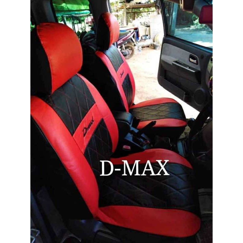 หุ้มเบาะรถยนต์ คู่หน้า D-MAX 2005-2011 แบบสวมทับเบาะรถยนต์ ลาย VIP LINE 4 สีแดง-ดำ