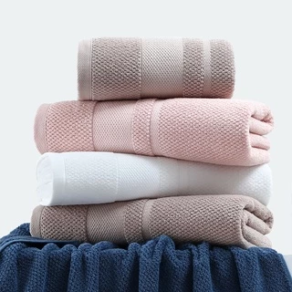 Simple Home พร้อมส่ง! ผ้าเช็ดตัว ผ้าเช็ดผม ผ้าขนหนู คอตตอน100% ทอลายดอท ผืนใหญ่+เล็ก เข้าเซต 4สี น่ารัก