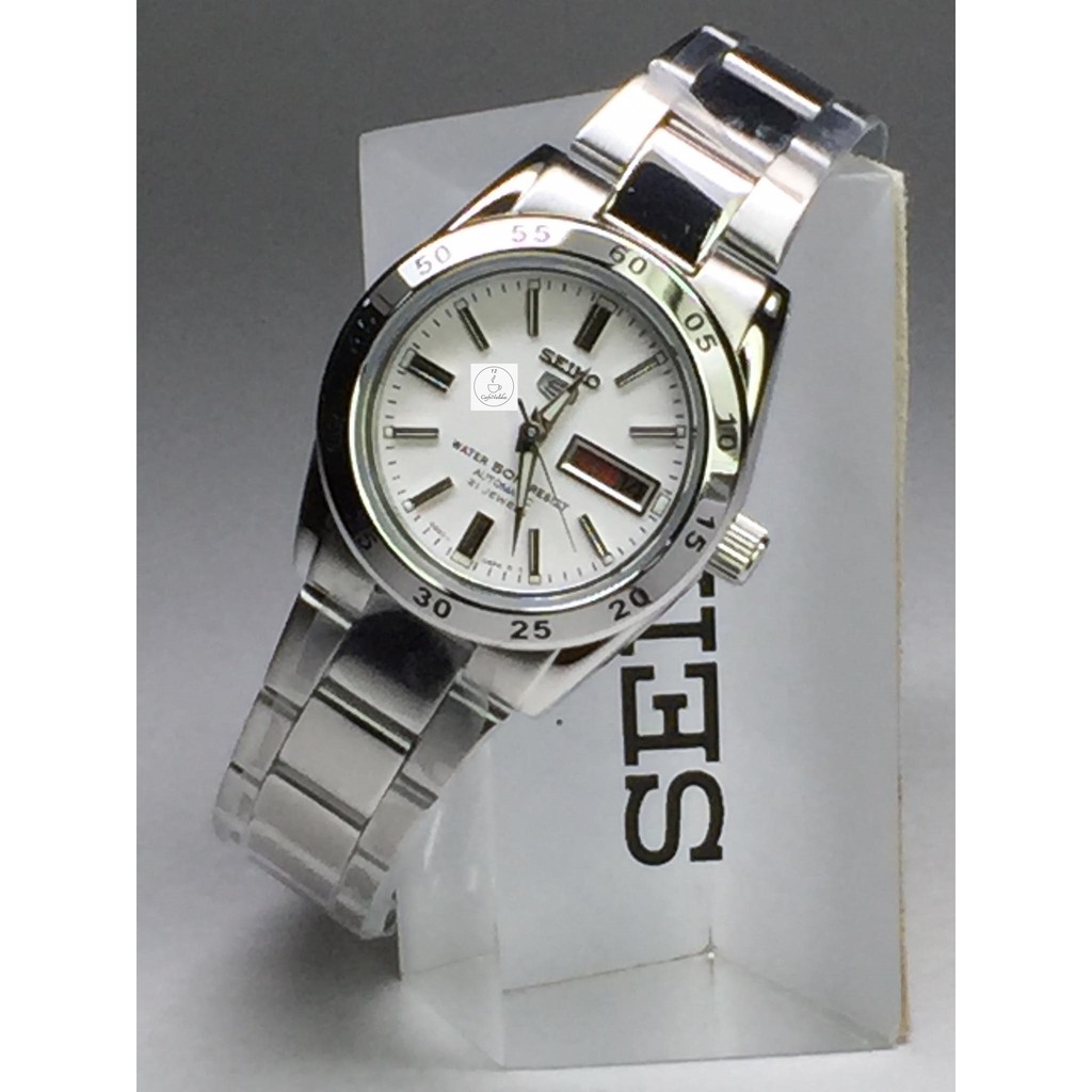 นาฬิกา ไซโก้ ผู้หญิง Seiko 5 รุ่น SYMG35K1 Automatic Women Watch ตัวเรือนและสายสแตนเลส หน้าปัดสีขาว รับประกันของแท้