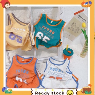 Baby Boys Cotton Vest and Shorts Two-Piece Set 2021 New kids Short Sleeve Top Basketball Wear Sports Suit