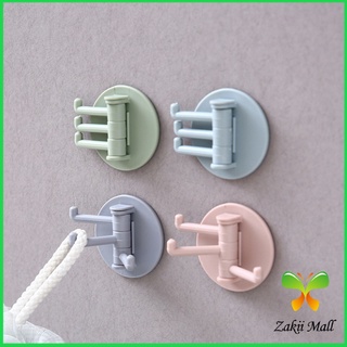 Zakii Mall ตะขอ """ 3 แฉก """  ติดผนังแบบโดยไม่ต้องเจาะผนัง  Rotating hook for 1pc