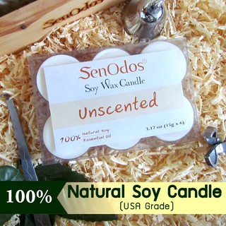 SenOdos เทียนหอมอโรม่า เทียนไขถั่วเหลือง เทียนทีไลท์ Tealight Set Unscented Soy Candles ขนาดพกพา 15 กรัม 6 ชิ้น