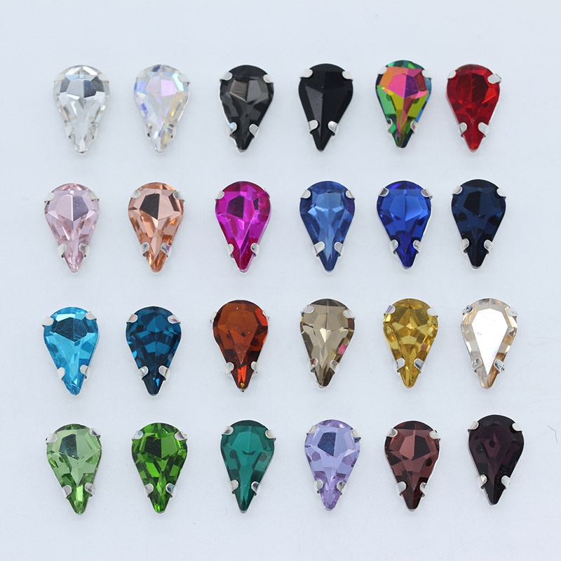 30 P 5x8 มม.24 สี WaterDrop เย็บคริสตัล Rhinestone เงินทองแดง Claw เย็บหยดอัญมณีสําหรับ DIY เครื่องประดับทํารองเท้ากระเป๋า headdress งานแต่งงานชุดเสื้อผ้าอุปกรณ์เสริม