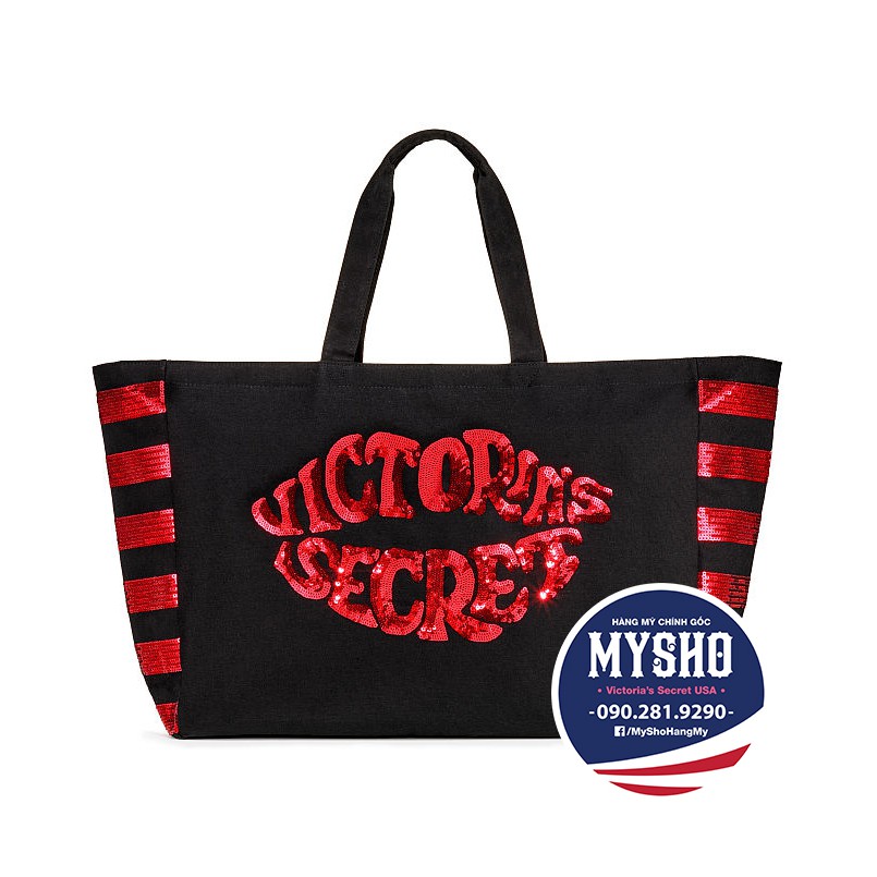 บุคลิกภาพ red lip beaded black Tote bag - VS Tote (63🚚 - นําเข ้ า Victoria 's Secret USA