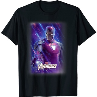 ROUND คอลูกเรือเสื้อยืด ผ้าฝ้าย พิมพ์ลายโปสเตอร์ Marvel Avengers Endgame Iron Man Galactic Space สําหรับผู้ชาย-4XL