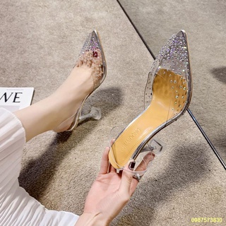 hot sale💰💧Rhinestone pointed toe รองเท้าส้นสูงหญิงรองเท้าแตะคริสตัลใสเซ็กซี่ stiletto รองเท้าเจ้าสาว