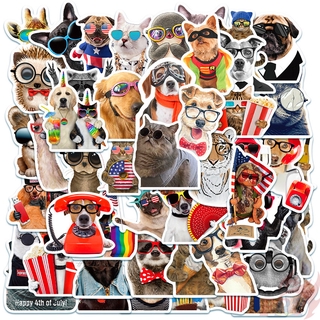 50Pcs/Set ❉ Mr &amp; Mrs Glasses - Cute Animal Pets Cats Dogs สติ๊กเกอร์ ❉ DIY Fashion Mixed Waterproof Doodle Decals สติ๊กเกอร์