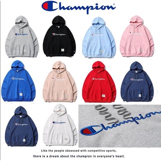 Champion เสื้อกันหนาวมีฮู้ดปักลายโลโก้ตัวอักษรแฟชั่นสําหรับผู้ชายและผู้หญิง