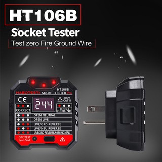 HABOTEST HT106B ซ็อกเก็ตเครื่องทดสอบทดสอบแรงดันไฟฟ้าซ็อกเก็ตเครื่องตรวจจับ AU Plug Ground Zero Line Plug ขั้ว Phase Chec