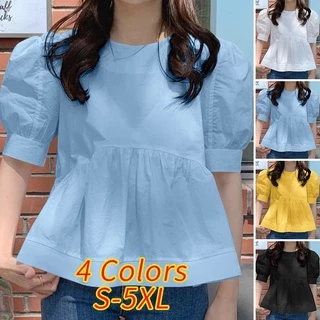 Vonda เสื้อเบลาส์ แขนครึ่งแขน สีพื้น สไตล์เกาหลี สำหรับผู้หญิง