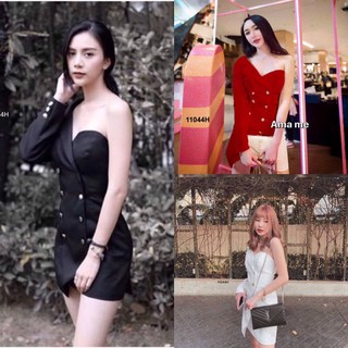 👗Pfashion [ส่งไว!!🚛] P11044 เดรสสายเดี่ยวไหล่เดียวแต่งกระดุมหน้า One-shoulder dress with front buttons.