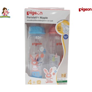 BabiesCare PIGEON พีเจ้นขวดนมลายกระต่าย พร้อมจุกเสมือนนมมารดารุ่นมินิ ไซร์(M) ขนาด 8oz/240มล.(แพ็ค 2ขวด)4+เดือนขึ้นไป