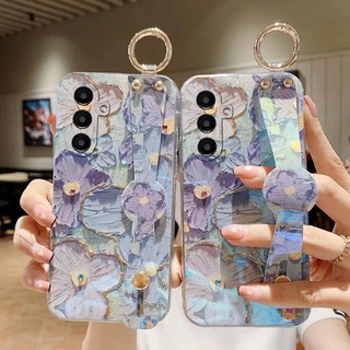 พร้อมส่ง เคสซิลิโคนนิ่ม ลายดอกไม้สีม่วง พร้อมสายคล้อง สําหรับ Samsung Galaxy A34 A54 5G INS