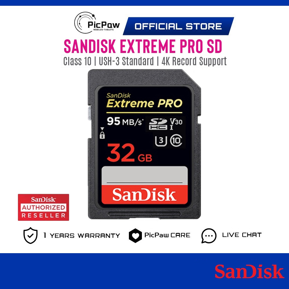 SanDisk Extreme Pro 32GB SD Card เมมโมรี่การ์ด เมมโมรี่การ์ดของแท้ เหมาะสำหรับกล้อง อ่าน 170MB/s เขียน 90MB/s