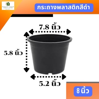 กระถางต้นไม้พลาสติกสีดำ ขนาด 8 นิ้ว