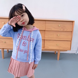 250 :เสื้อผ้าเด็ก  - ชุดเดรสแขนยาวมีฮู้ด โทนสีฟ้า-ชมพู  ช่วงกระโปรงอัดพลีทรอบ (แฟชั่น เด็กเล็ก เด็กโต )
