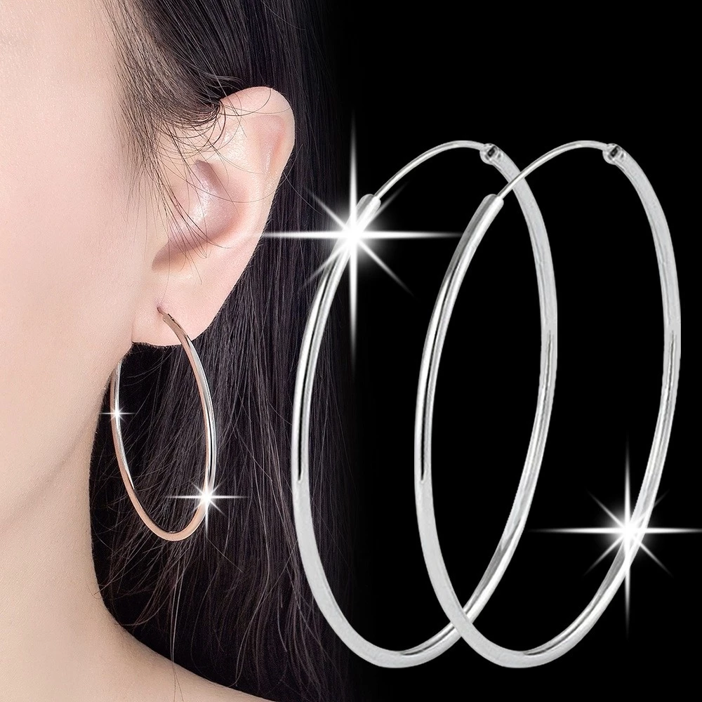 ซื้อ 1 แถม 1 ฟรี (คุ้มสุดๆ!)🌟ต่างหูห่วงเงินแท้ 92.5%🌟 ขนาด 3cm-6cm ต่างหูทรงกลม ใส่แล้วไม่คัน ไม่จางหาย