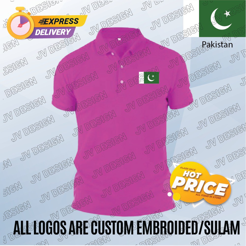 HEBAT🔥 [SULAM] PAKISTAN NATIONAL FLAG LOGO POLO EMBROIDERY BAJU LELAKI PEREMPUAN POLO TEE!! ผ้าฝ้าย 