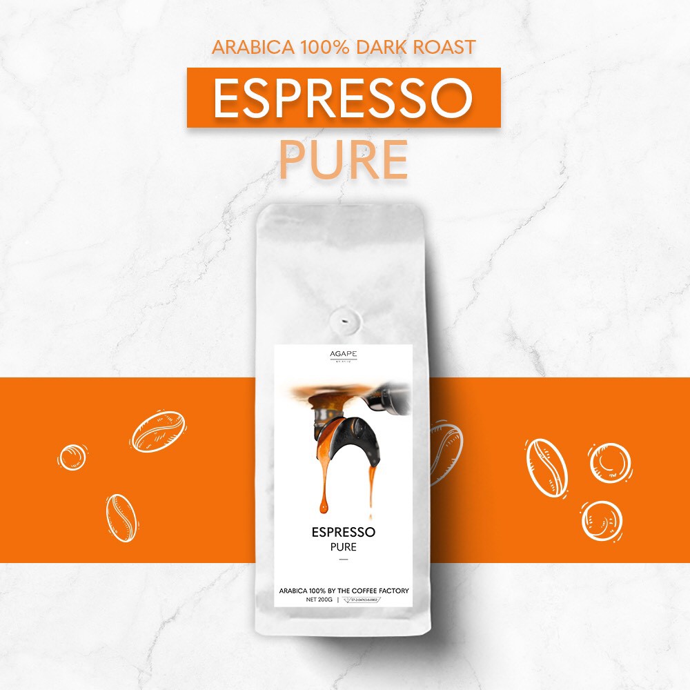 เมล็ดกาแฟคั่ว อาราบิก้า 100% คั่วเข้ม 200 กรัม สูตร Espresso Pure