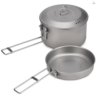 Mysports Camping Cookware Set Titanium Pot and Fry Pan Set with Lid and Foldable Handles for Outdoor Camping Hiking Backpacking Picnic