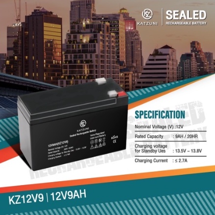Katzuni แบตเตอรี่ UPS 12v 9ah แบตเตอรี่เครื่องสำรองไฟ ไฟฉุกเฉิน เครื่องมือเกษตร KZ12V9AH.