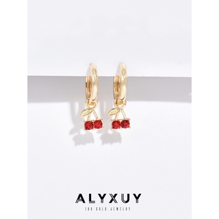 Alyxuy ต่างหูเพทาย ทอง 18k จี้ผลไม้ เชอร์รี่ สีแดง เครื่องประดับ สําหรับผู้หญิง