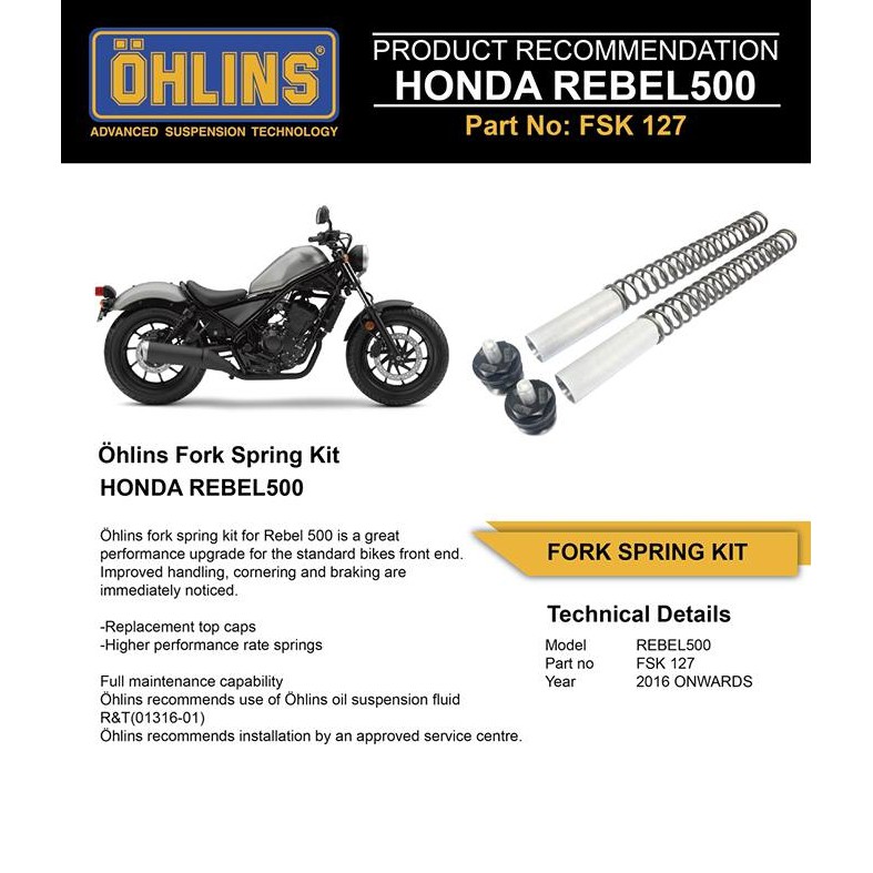 สปริงโช๊คหน้า/สปริงโช๊คแต่ง/โช๊คหน้า OHLINS FSK127 FOR HONDA REBEL 500 ปี 2016+ Furii Shop | Shopee Thailand