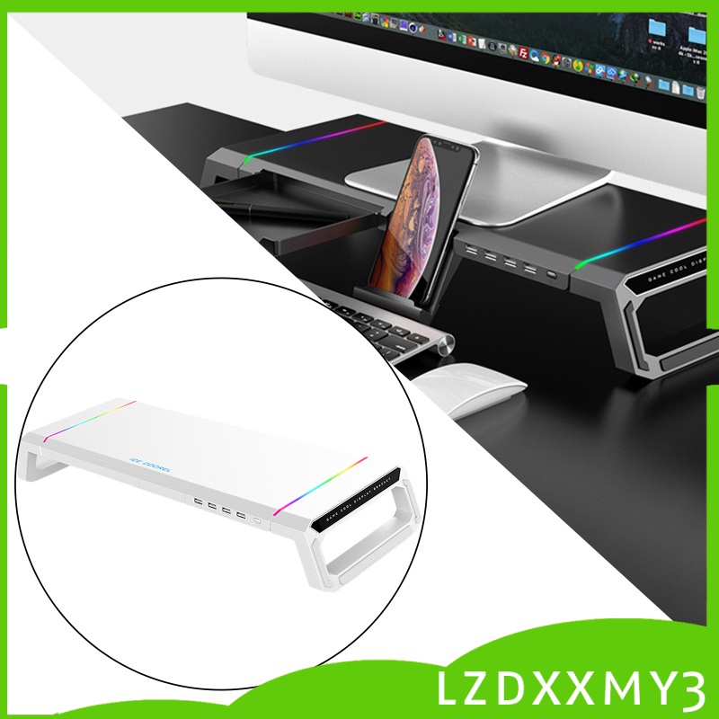 HOT Foldable Computer Monitor Stand Riser Bracket RGB 4 USB Keyboard ...