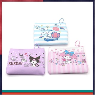 กระเป๋าสตางค์ หนัง PU ใบสั้น ลาย Sanrio Kuromi Melody สําหรับใส่เหรียญ บัตรประชาชน