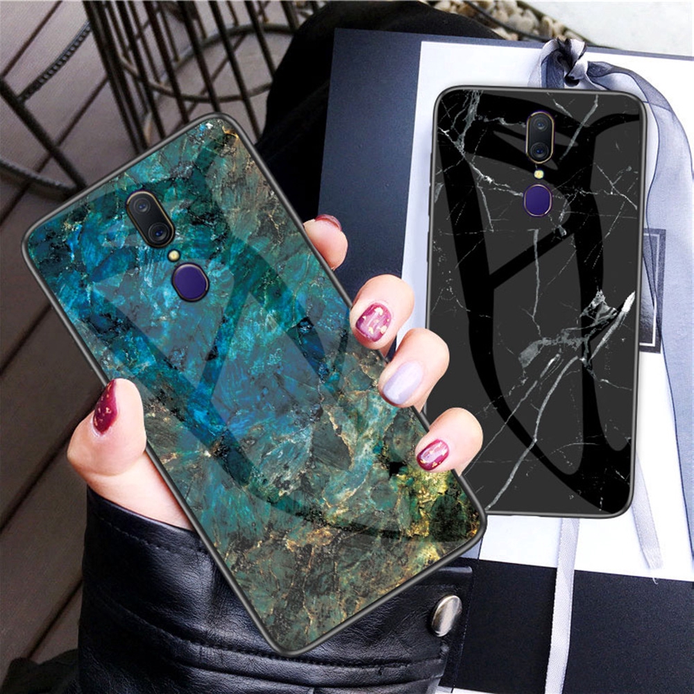Oppo F11 Pro Realme C2 Reno Z Reno 10X Realme X K3 A1K Marble Ultra-Thin Gradient Tempered Glass Back Cover Phone Case เคสโทรศัพท์แบบบางพิเศษกระจกนิรภัยไล่โทนสีสําหรับ
