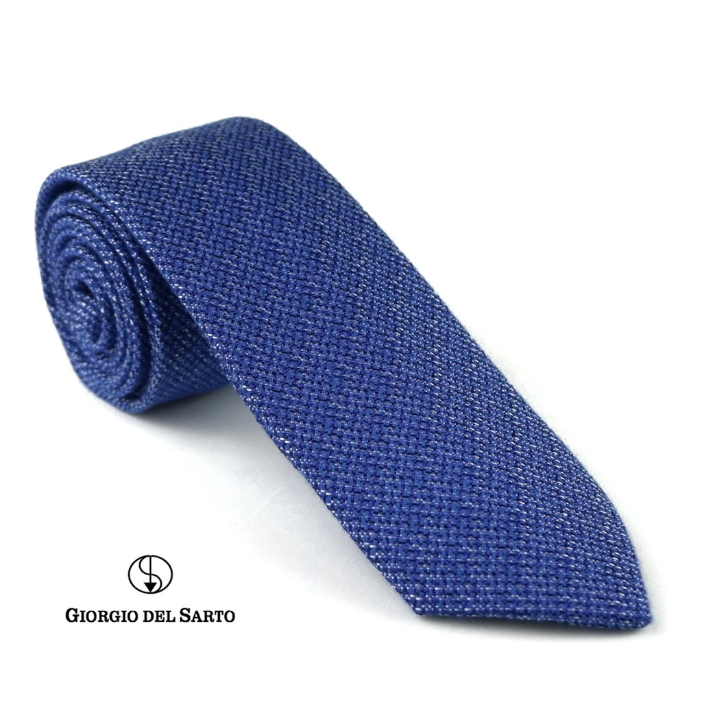 Giorgio Del Sarto Silk-Cotton Necktie 6.5 cm Navy Blue with Fabric Texture เนคไทสีน้ำเงินลายพื้นมีเท็กเจอร์