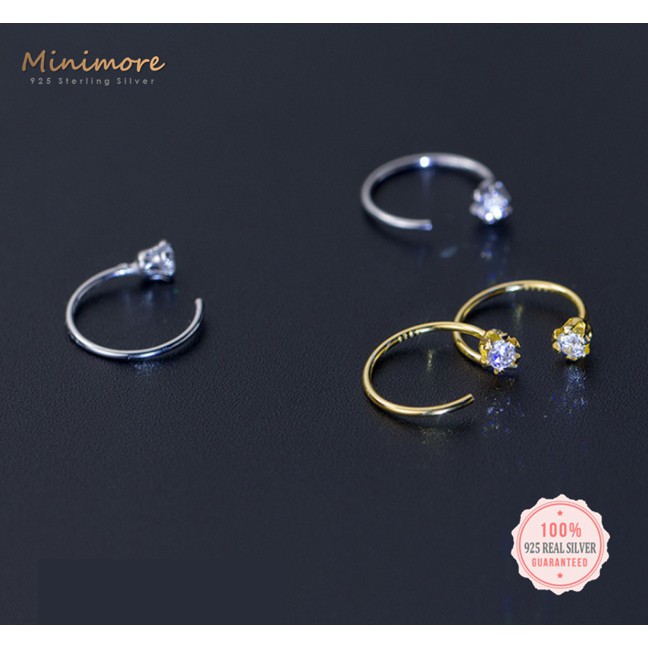 [SE111]🌟ต่างหูเงินแท้ 92.5%🌟 ต่างหูคล้อง มงกุฎเพชร CZ 💎 ตัวเรือนเงินแท้ ก้านสลัก   มินิมอล