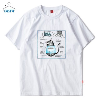 Caspa เสื้อยืดสกรีน ลายเเมวเหมียว เสื้อคอกลมแขนสั้นผ้าฝ้าย แฟชั่น วัยรุ่น - M470T