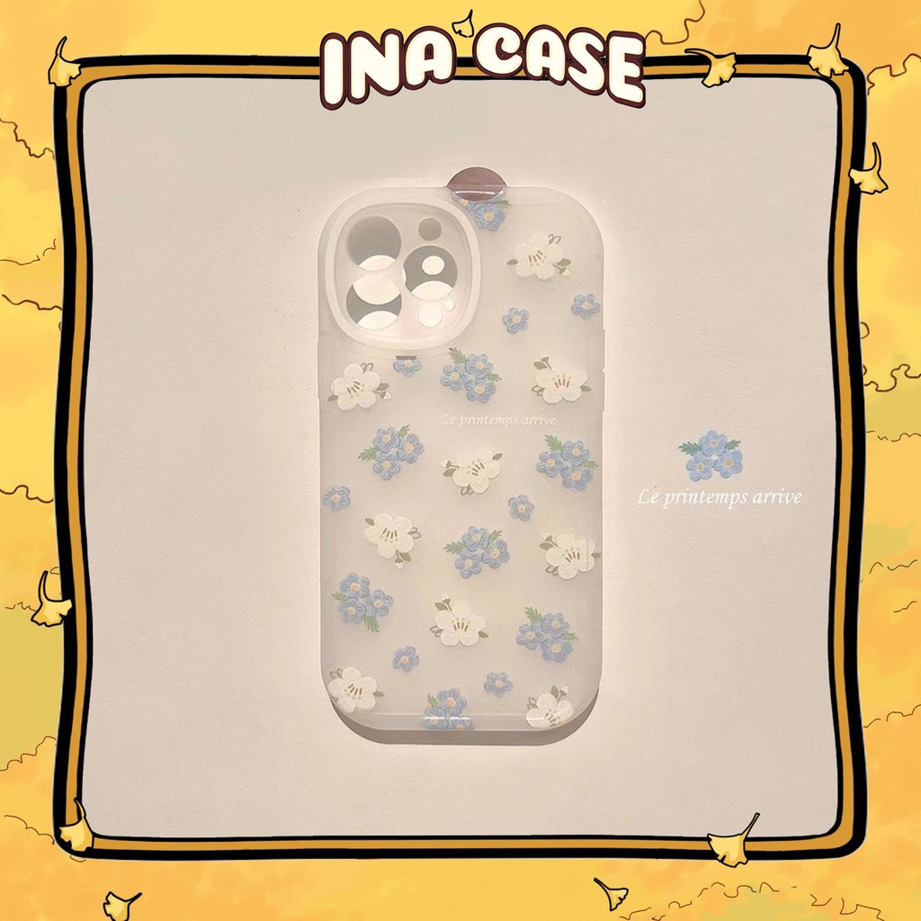 เคส Iphone ดอกไม้สีขาวและสีน้ําเงินสดขอบกลม 16promax/ 16pro/ 16plus/ 16/ 15promax/ 15pro/ 15/ 14prom
