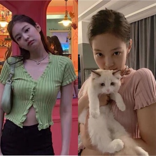 REBUILD Jennie BLACKPINK เสื้อผู้หญิง เสื้อเชิ้ตแขนสั้น เกาหลี แฟชั่น ใส่สบายๆ สินค้ามาใหม่ 22042001