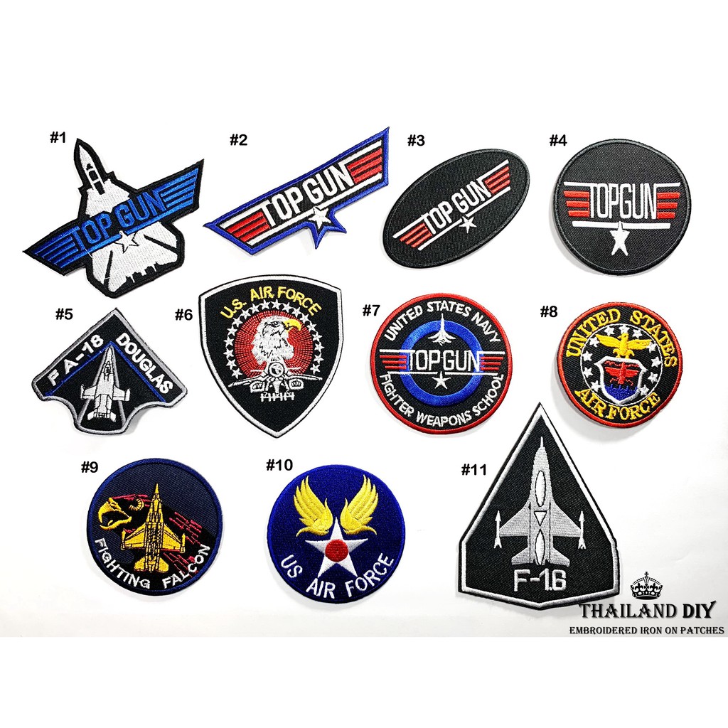 ตัวรีดติดเสื้อ ชุดนักบิน Topgun นักบินทหารอากาศ Top Gun wop Patch งานปัก DIY ตัวรีด อาร์ม F16 ติดเสื