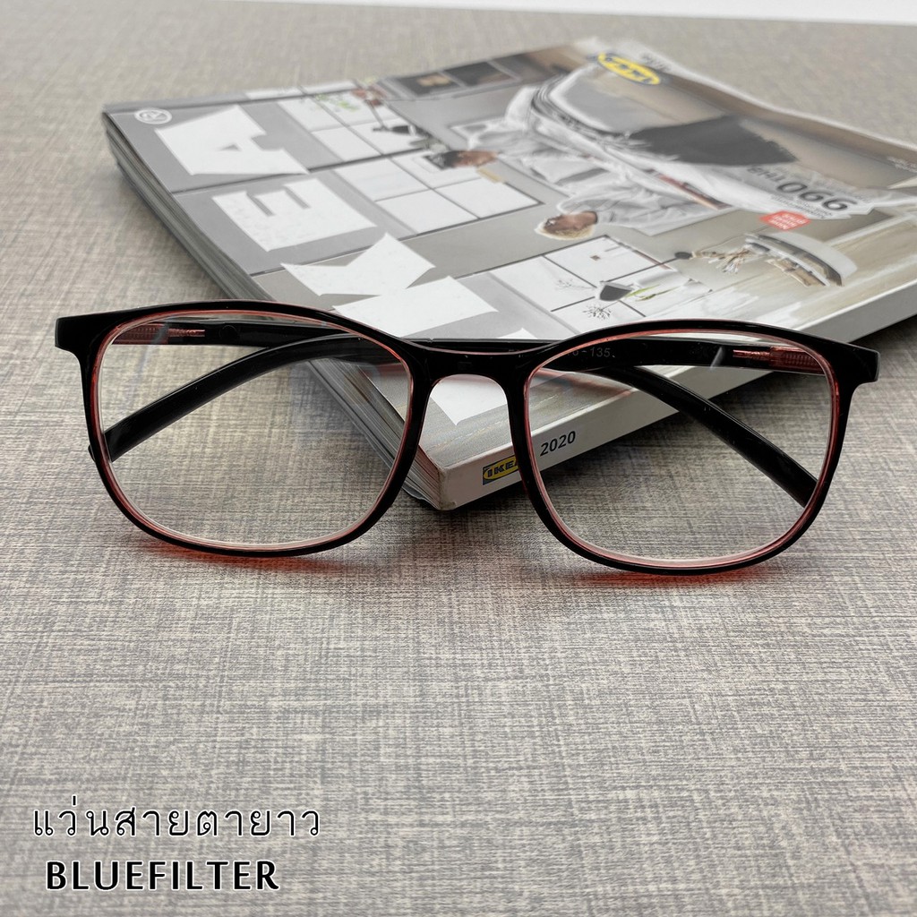 Optical Plus แว่นสายตายาว Glasses เลนส์BlueBlock แว่นตากรองแสงสีฟ้า แถมผ้าเช็ดแว่นและถุงผ้าใส่แว่น 6801 red
