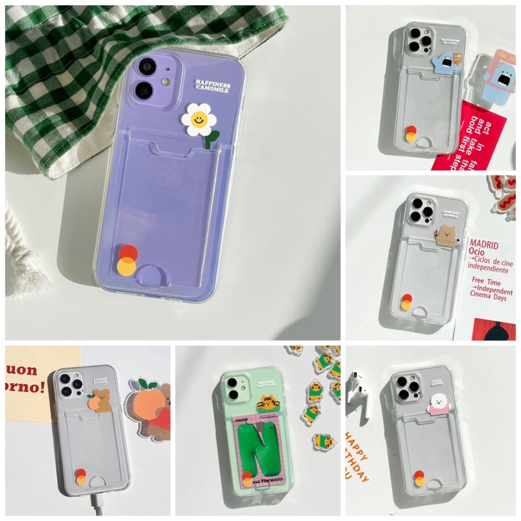 🇰🇷【 Korean Phone Case 】 Card Pocket Jelly Case Simple Collection Premium Clear Protective Unique Korea Hand Made Compatible for Apple iPhone 8 xs xr 11pro 11 12 12pro mini 13