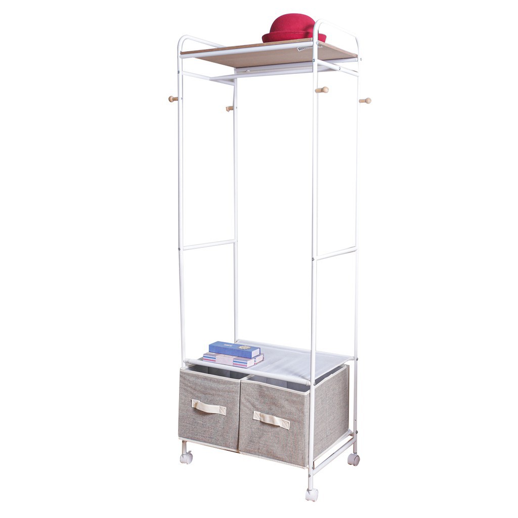 Hihome ส่งไว สินค้ารับประกัน FINEXT โครงตู้เสื้อผ้าเหล็ก มีล้อ รุ่น มิโอะ สีขาว [ไม่รวมประกอบ] |ZWF|