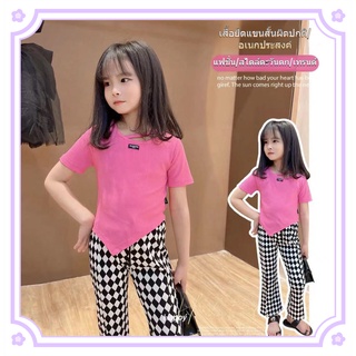 เสื้อยืดแขนสั้นเด็กผู้หญิง ชุดสีพื้น  ฤดูร้อนทอดถนนแฟชั่นเกาหลีผิดปกติ / แขนสั้นกางเกงลายสก๊อตบางสองชิ้นทุกการแข่งขัน /