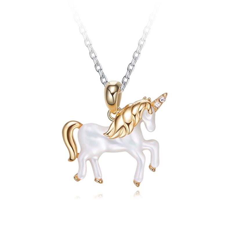 Kalung Rantai liontin Unicorn Lucu ผ้าแฮนด์เมดสีทอง / เงิน