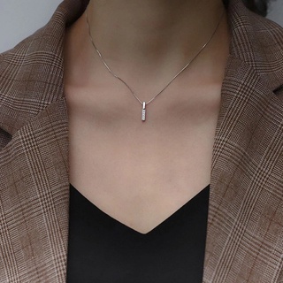 Women Simple Geometric Shiny Zircon Long Strip Pendant Necklace/ Girls Vintage Simple Charm Necklace/ Girlfriends Gifts Jewelry Accessories