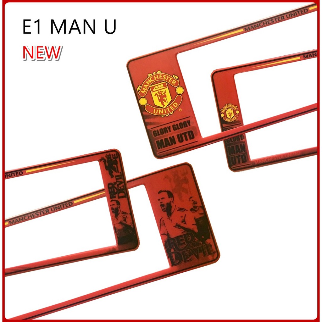 กรอบป้ายทะเบียนรถยนต์ กันน้ำ ลาย E1 MAN-U ทีมแมนยู 1 คู่ สั้น-ยาว ชิ้นสั้น 39.5x16cm ชิ้นยาว 48x16 c