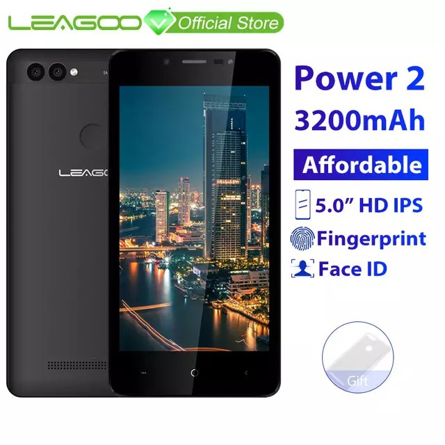 LEAGOO POWER 2 โทรศัพท์มือถือ Android 8.1 5.0 "HD IPS 2GB RAM 16 GB ROM MT6580A Quad Core ID กล้องสองลายนิ้วมือ