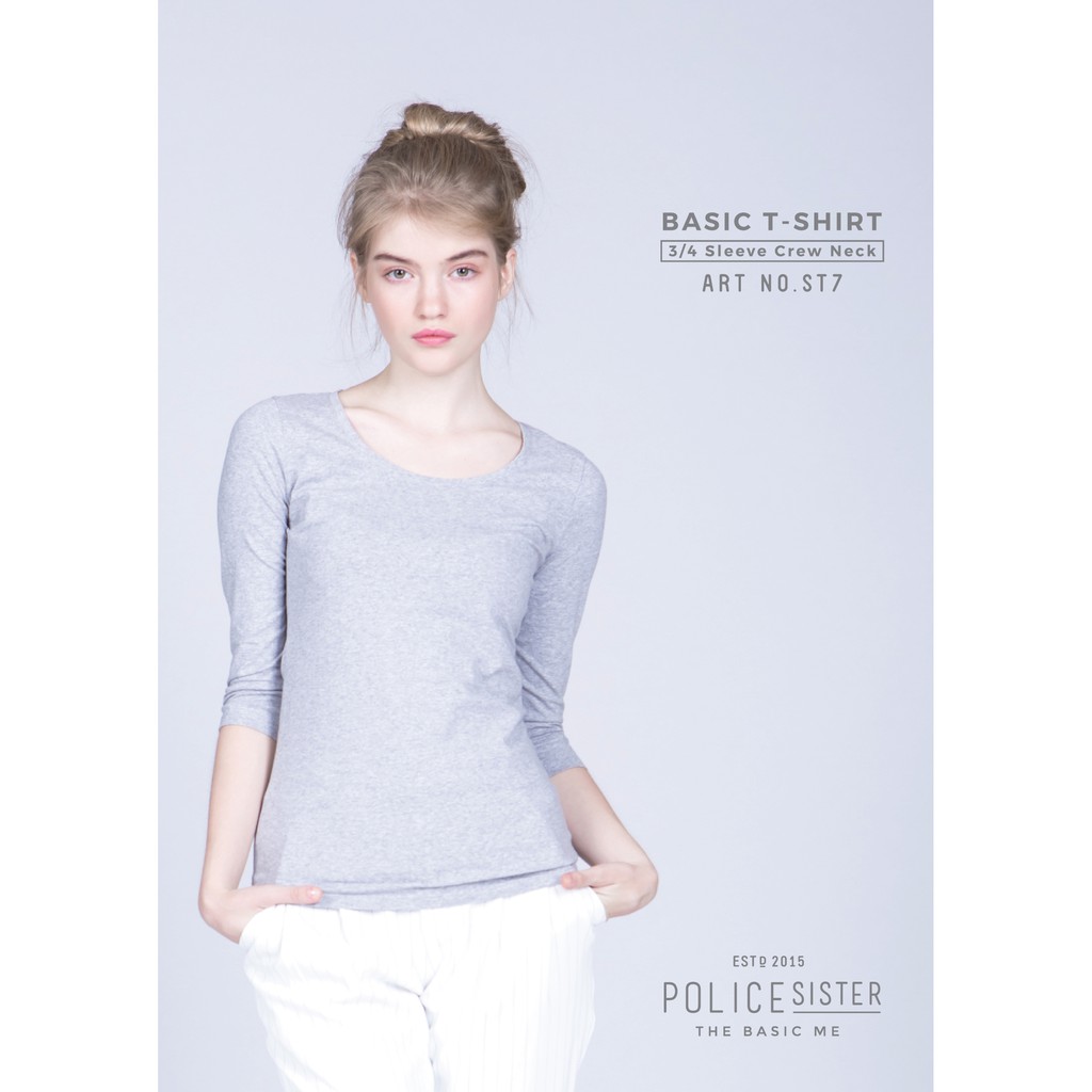 เสื้อแขนสามส่วน คอกลม Police Sister (ขาว ดำ เทา) SB7 — صورة 3