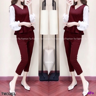 B3263 Set ทูโทนแขนเลเยอร์พอง กับกางเกงขายาว 8 ส่วน Set of two-tone puffy layered sleeves with 8 pants