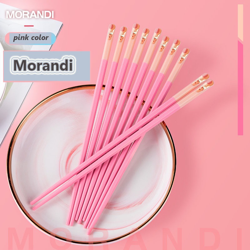 Morandi ตะเกียบสีชมพู ต้านเชื้อแบคทีเรีย ทนต่ออุณหภูมิสูง กันลื่น ตะเกียบ ของใช้บนโต๊ะอาหาร ห้องครัว